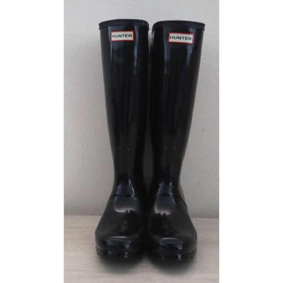 Hunter Men Sz 4 WMNs 5 Black Original Back Adjustable Gloss Tall Rain Boots - Picture 11 of 16